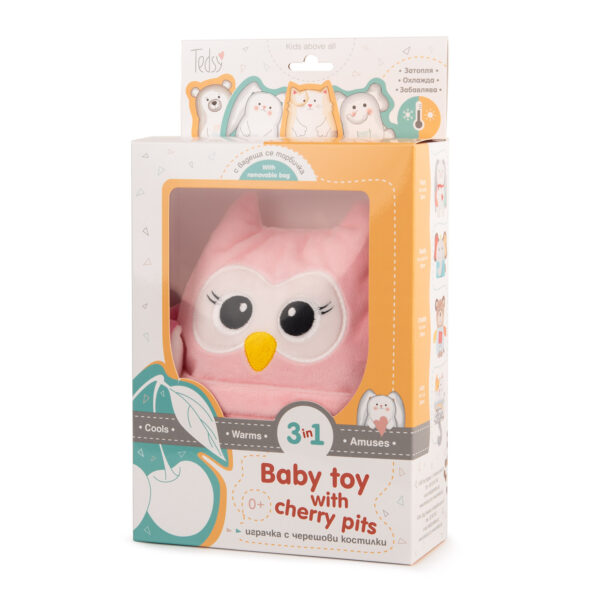 бебешка играчка с черешови костилки - розов бухъл